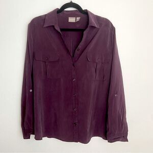 Chico’s Plum Button Down‎ Shirt Long Sleeve with Roll Tab  Women’s Size Large